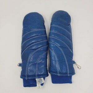 Vintage Blue Leather Ski Mittens Gloves Japan Conroy Womens Small